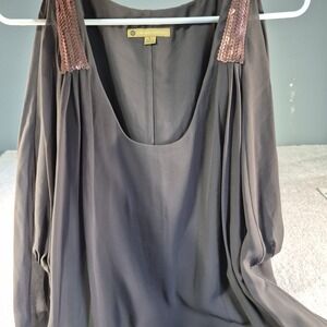 Limited Edition Brown Shift Dress Sz Large -Sequin Strap Side Zip